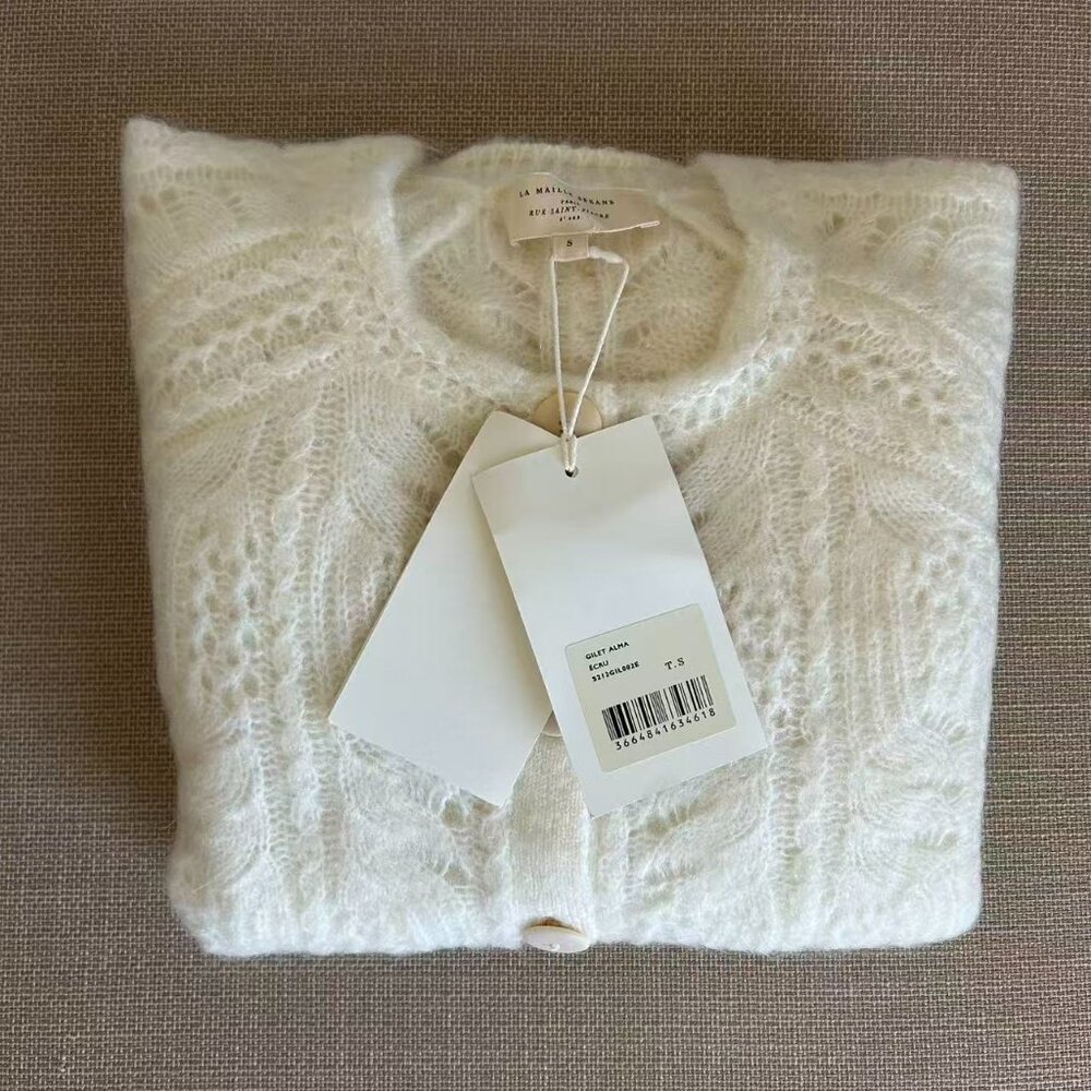 NWT Sezane Alma Cardigan Small Ecru Cream Ivory Kid Mohair Sweater Knit French - Picture 6 of 10
